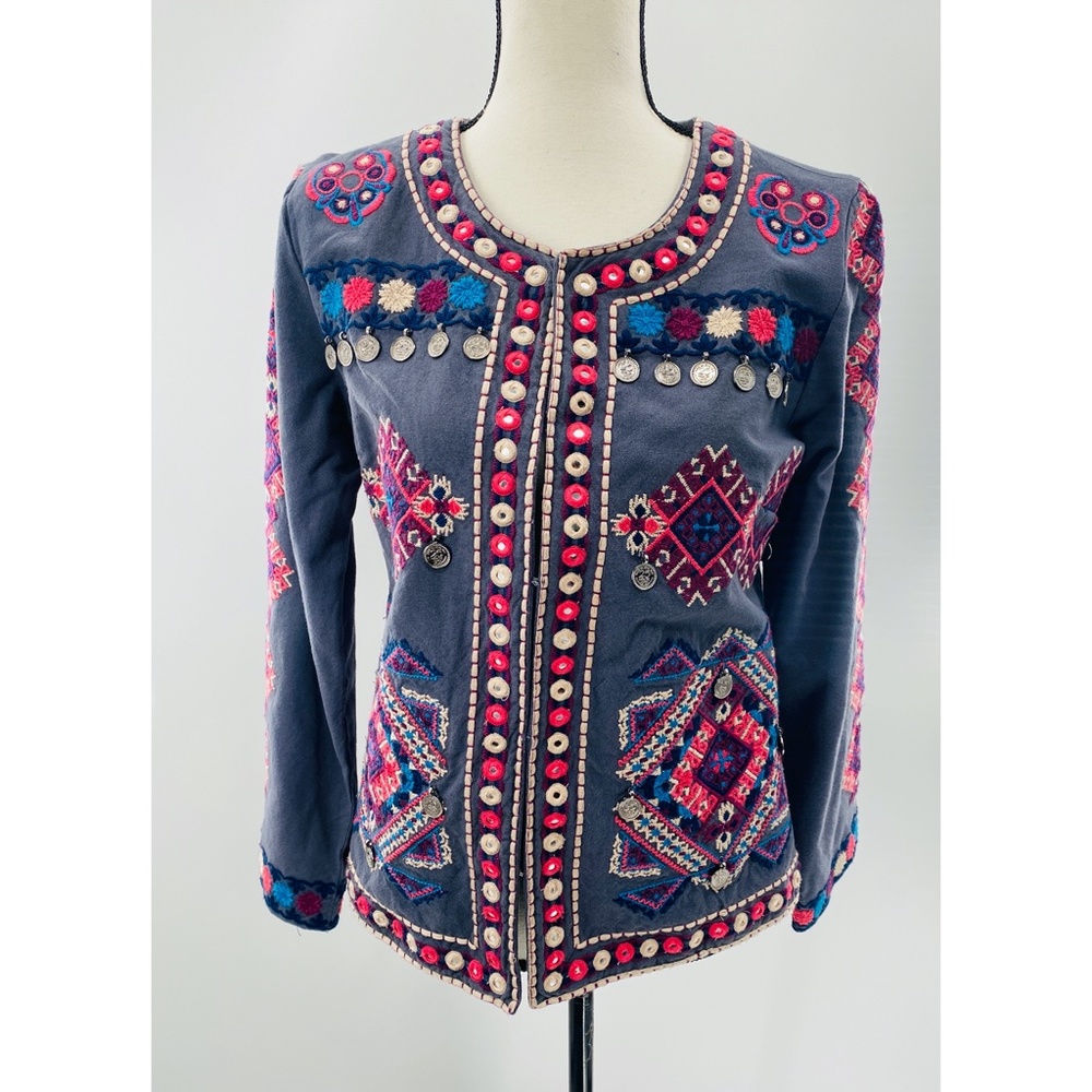 Indigo‎ Moon Boho Decorated MultiColored Front Pocket Blazer/Jacket